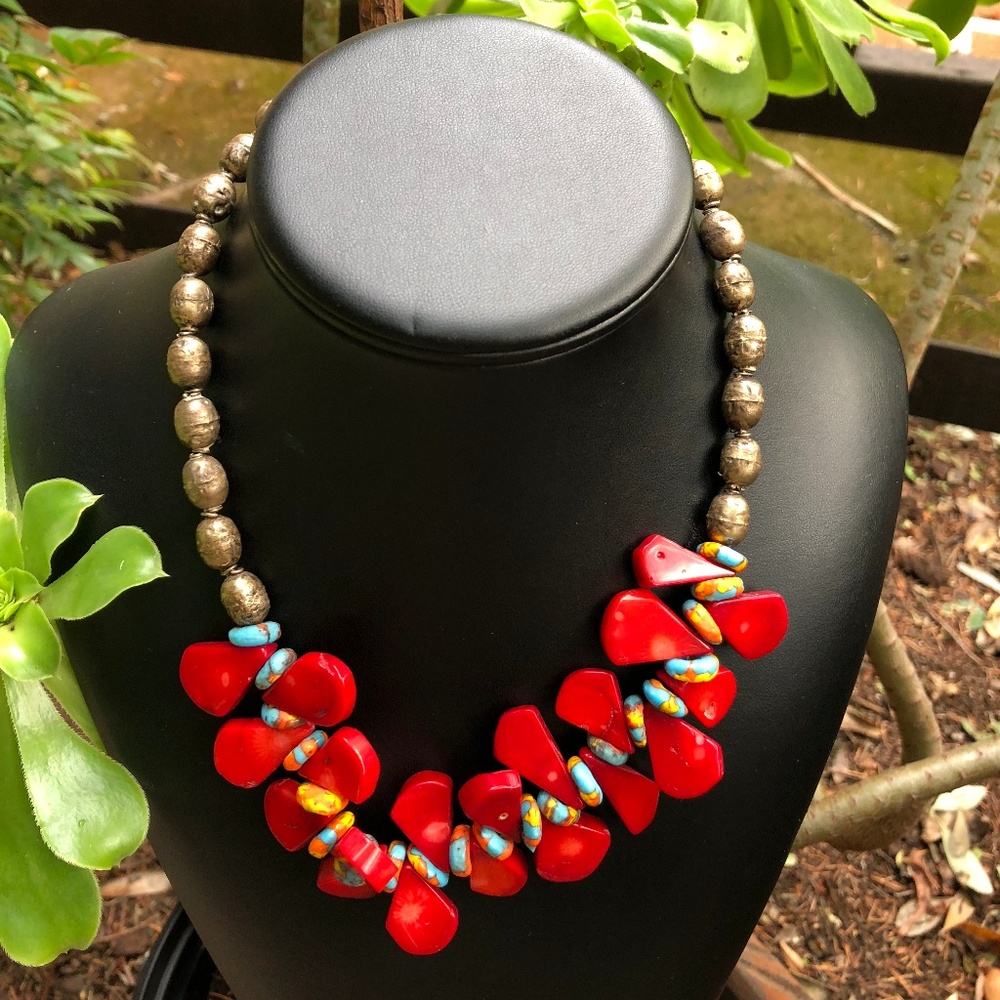 High polished red coral necklace